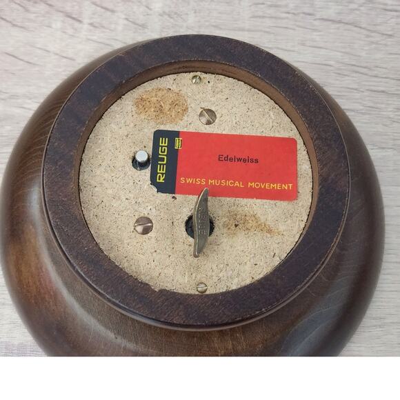 Vintage Swiss Musical REUGE Wood Carved Floral Dish Pedestal Stand Plate Round - Picture 8 of 10